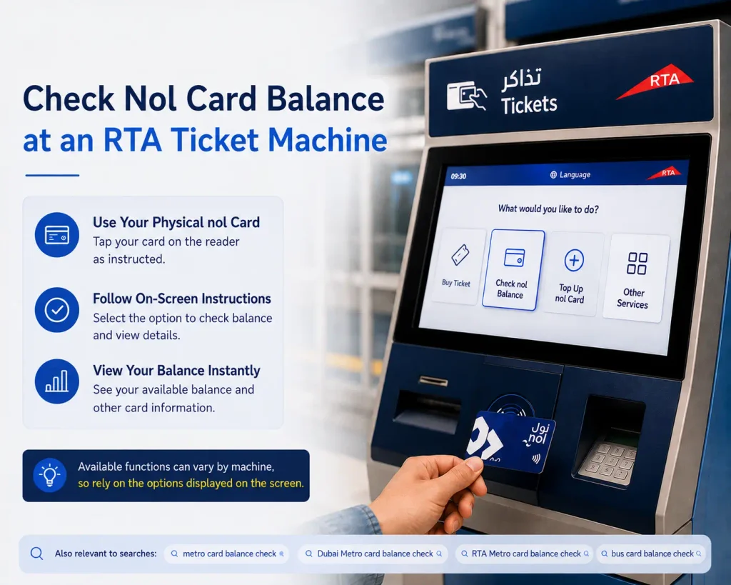 How to check Dubai nol card balance using an RTA ticket machine